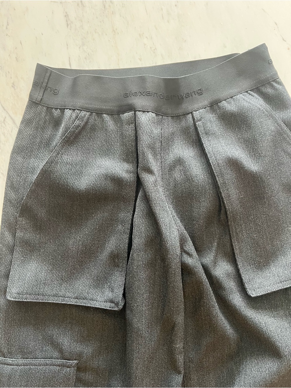 Alexander Wang twill charcoal gray logo-waistband cargo pants - wide leg